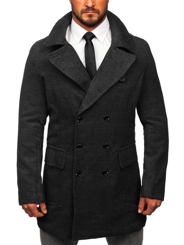 Men’s Double-breasted Winter Coat with high collar Graphite Bolf 1048