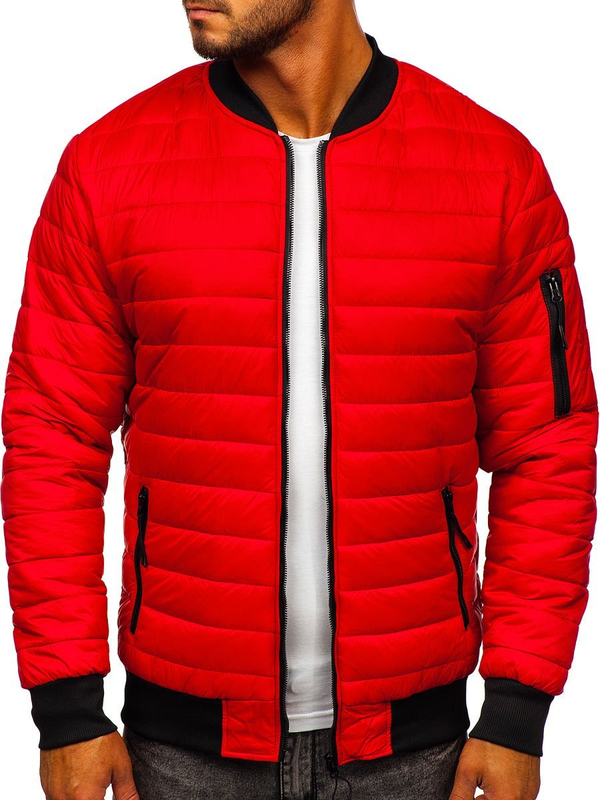 Men's Lightweight Quilted Bomber Jacket Red Bolf MY-02A