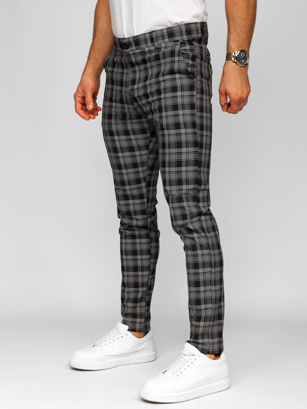 Men’s Elegant Checkered Pants Black Bolf 184175