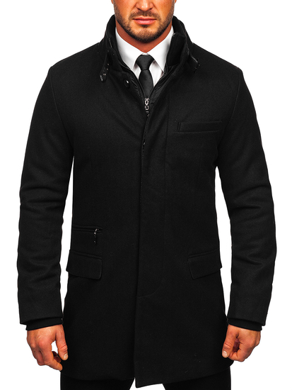 Men's Single-Breasted Winter Coat with Detachable Stand Up Collar Black Bolf 8802