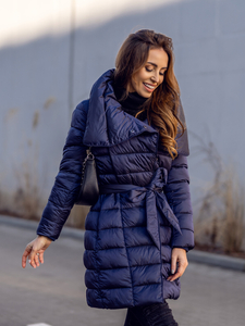 Women's Longline Winter Jacket Navy Blue Bolf J9061