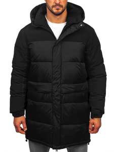 Men’s Longline Quilted Winter Jacket with hood Black Bolf 31M5016