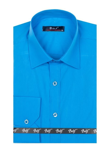 Men’s Elegant Long Sleeve Shirt Turquoise Bolf 1703