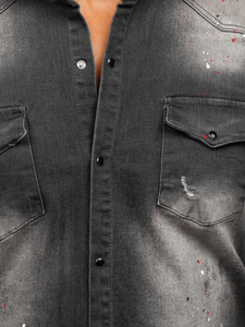 Men's Long Sleeve Denim Shirt Graphite Bolf R710