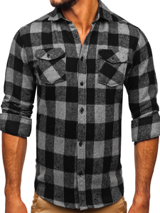 Men's Long Sleeve Flannel Shirt Graphite Bolf 20723