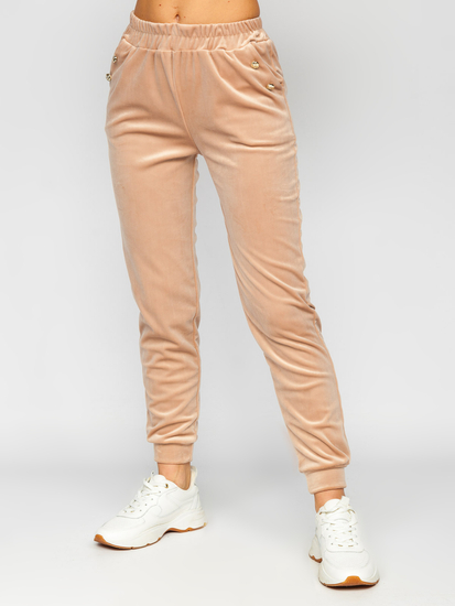 Women's 2-Piece Velour Tracksuit Beige Bolf 642