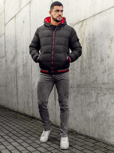 Men's Quilted Reversible Winter Jacket Black-Red Bolf 7410