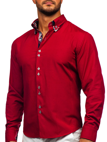 Men's Elegant Long Sleeve Shirt Claret Bolf 4704