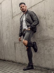 Men's Leather Bomber Jacket Black Bolf 3A65A