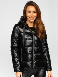Women's Reversible Quilted Hooded Jacket Black Bolf P6631