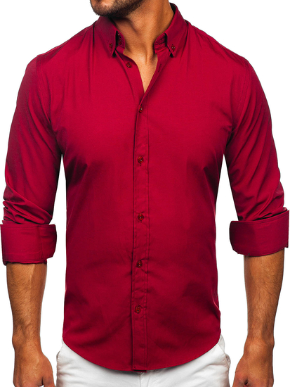 Men's Elegant Long Sleeve Shirt Claret Bolf 5821-1