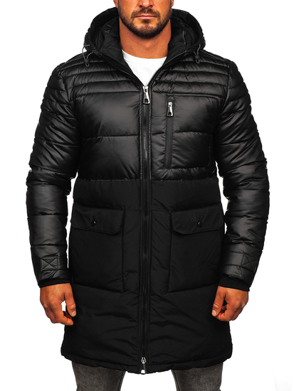 Men's Longline Winter Quilted Jacket Black Bolf 22M62