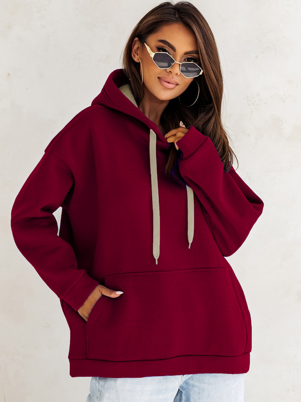 Women's Warm Kangaroo Hoodie Claret Bolf 82131