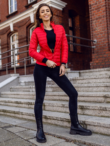 Women's Quilted Lightweight Jacket with Stand Up Collar Dark Red Bolf 1141