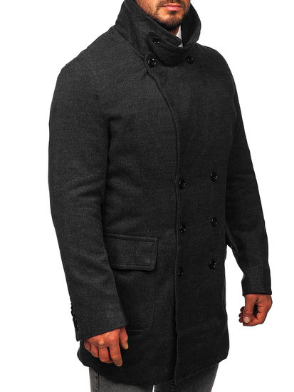 Men’s Double-breasted Winter Coat with high collar Graphite Bolf 1048