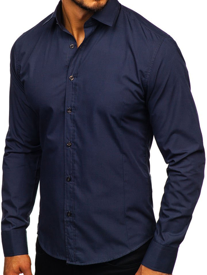 Men’s Elegant Long Sleeve Shirt Navy blue Bolf 1703