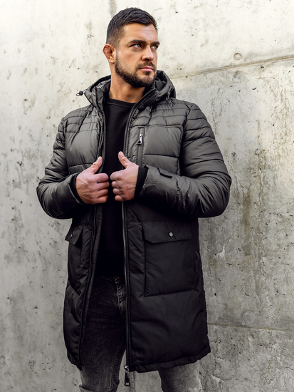Men's Longline Winter Quilted Jacket Black Bolf 22M62
