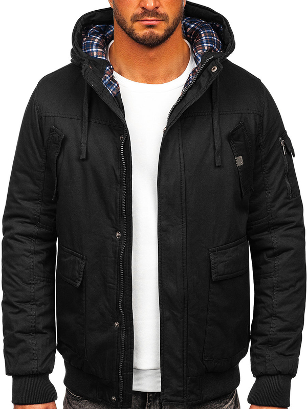 Men's Thick Winter Cotton Jacket Black Bolf 1890