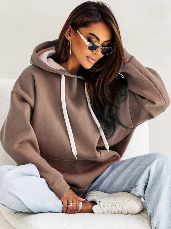 Women's Warm Kangaroo Hoodie Cappuccino Bolf 82131