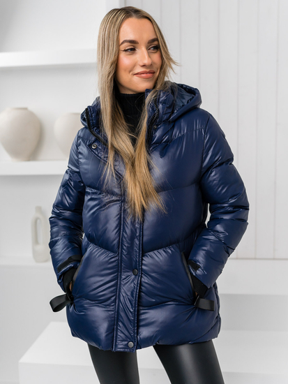 Women's Quilted Winter Jacket with hood Navy Blue Bolf 23065A