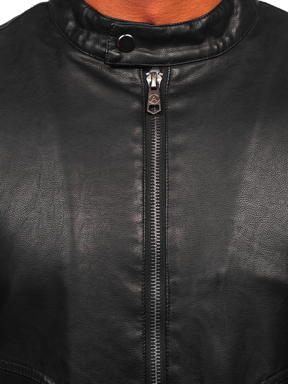 Men's Warm Leather Biker Jacket Black Bolf 92531