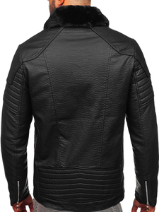Men's Leather Biker Jacket with Fur Black Bolf 11Z8013
