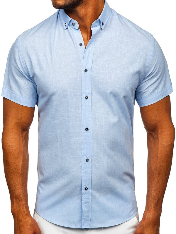 Men's Short Sleeve Cotton Shirt Sky Blue Bolf 20501