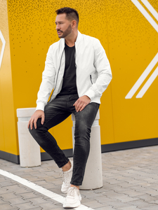 Men's Lightweight Bomber Jacket White Bolf 7116A