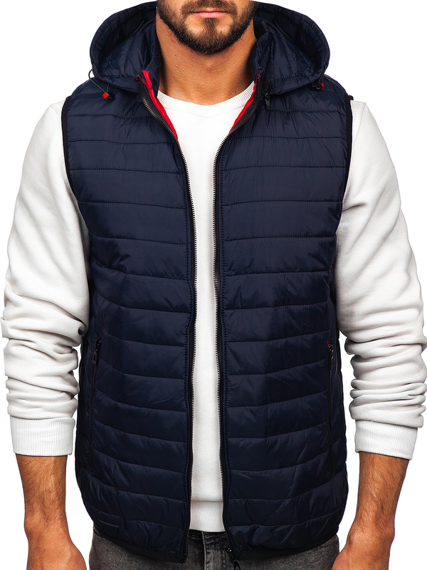 Men's Quilted Gilet with Hood Navy Blue Bolf 7157