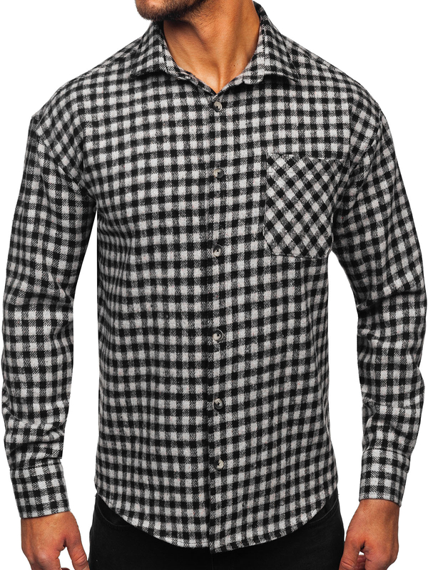 Men’s Checkered Long Sleeve Flannel Shirt Grey Bolf 2025-2
