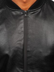 Men's Leather Bomber Jacket Black Bolf 6803A