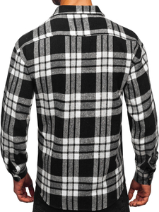 Men’s Checkered Long Sleeve Flannel Shirt White-Black Bolf 2025-3