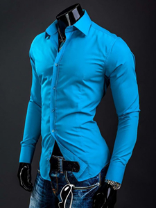 Men’s Elegant Long Sleeve Shirt Turquoise Bolf 1703A