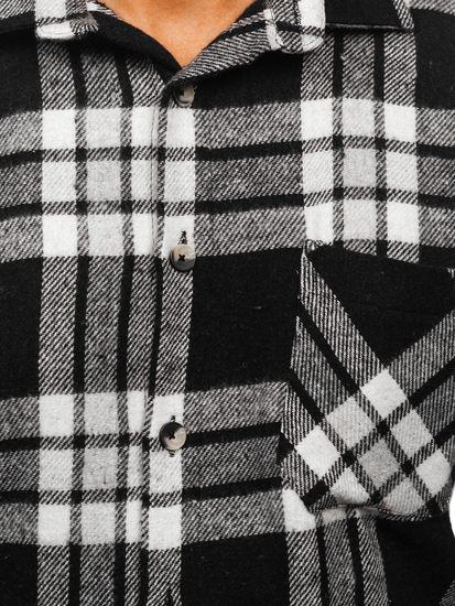 Men’s Checkered Long Sleeve Flannel Shirt White-Black Bolf 2025-3