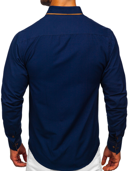 Men's Elegant Long Sleeve Shirt Navy Blue Bolf 3703