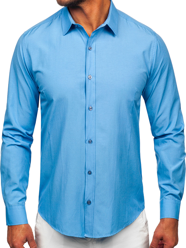Men’s Elegant Long Sleeve Shirt Light Blue Bolf 1703