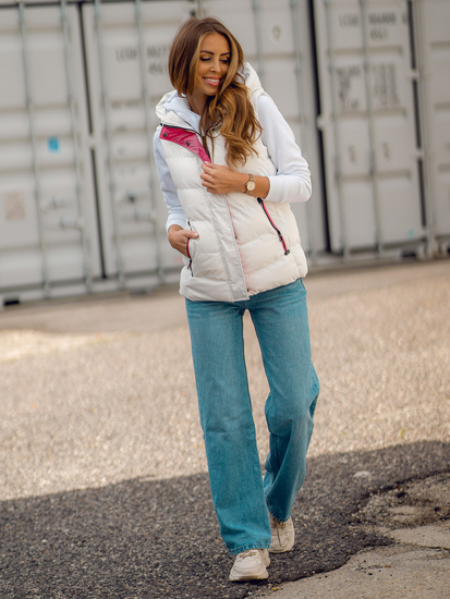 Women's Longline Quilted Gilet with Hood White Bolf 7051A