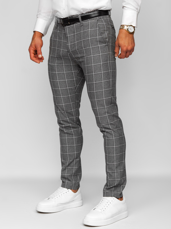 Men’s Elegant Checkered Pants Anthracite Bolf 0044