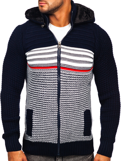 Men's Thick Zip Sweater with Hood Navy Blue Bolf 2048