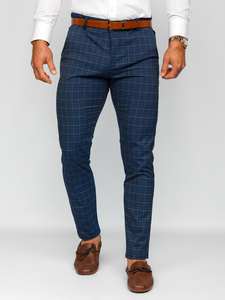 Men's Checkered Chino Pants Navy Blue Bolf 0035