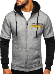 Men's Printed Kangaroo Hoodie Grey Bolf HY611