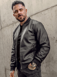 Men's Leather Bomber Jacket Black Bolf 3A65A