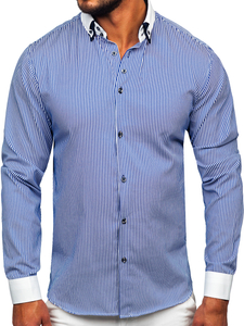 Men's Elegant Long Sleeve Shirt Blue Bolf 0909