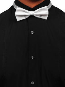 Men's Elegant Long Sleeve Shirt Bow Tie + Cufflinks Black Bolf 4702