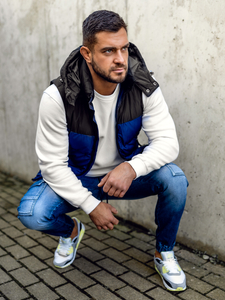 Men's Quilted Hooded Gilet Navy Blue Bolf 1189